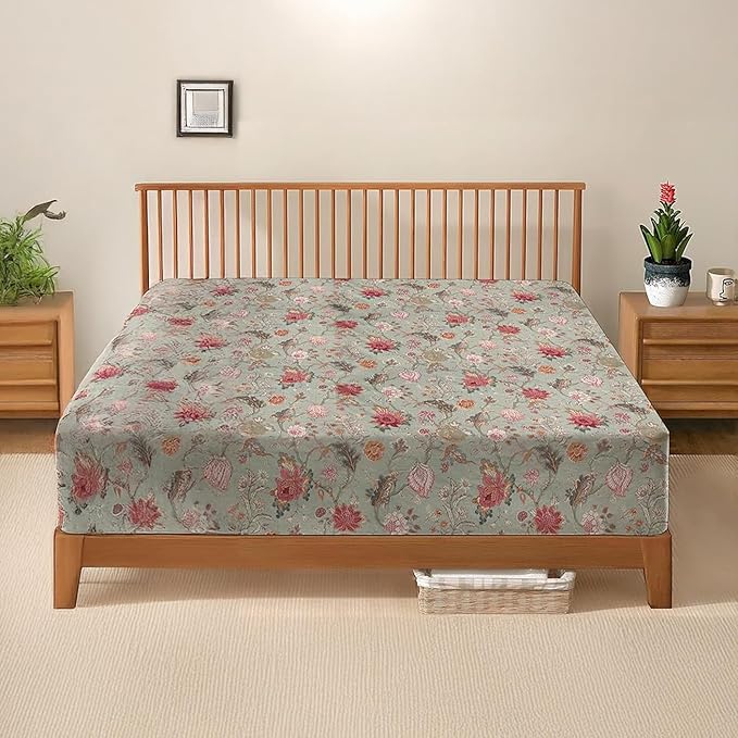 3-PCS 100% Egyptian Cotton 30cm Deep Printed Fitted Sheet + 2 Pillowcase SET