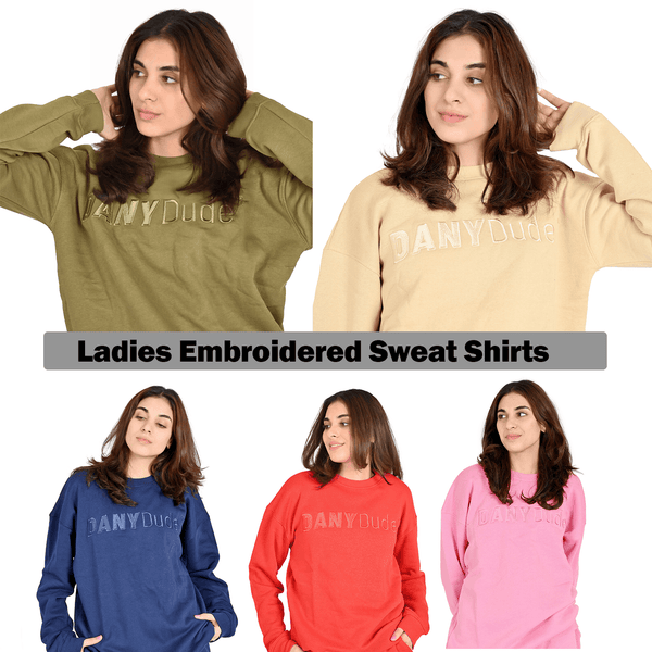 100% Cotton Ladies Embroidered Sweatshirts Womens Sweat Shirt Top Sweatshirt