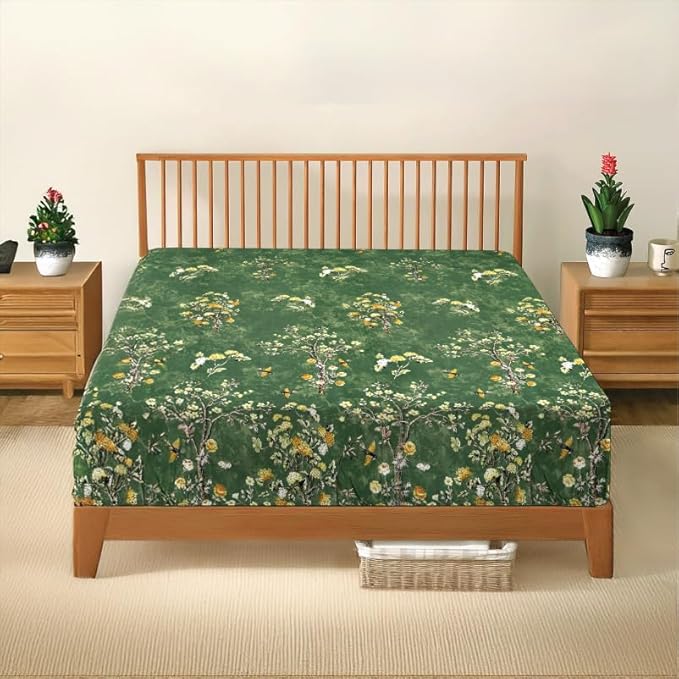 3-PCS 100% Egyptian Cotton 30cm Deep Printed Fitted Sheet + 2 Pillowcase SET