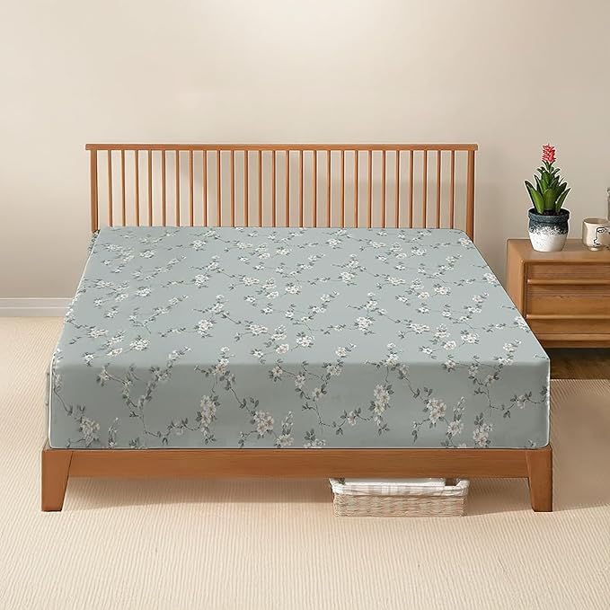 3-PCS 100% Egyptian Cotton 30cm Deep Printed Fitted Sheet + 2 Pillowcase SET