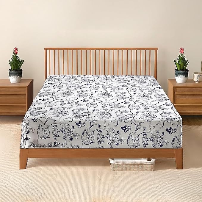 3-PCS 100% Egyptian Cotton 30cm Deep Printed Fitted Sheet + 2 Pillowcase SET