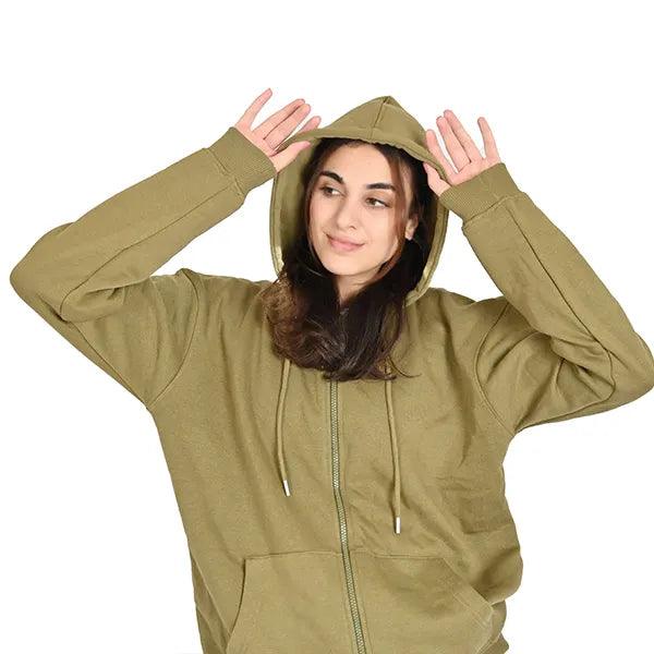 Ladies 100% Cotton Zip Up Plain Zipper Hoodie Top